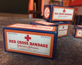 Red Cross Bandages Vintage packaging NOS new old stock gauze unopened box medical