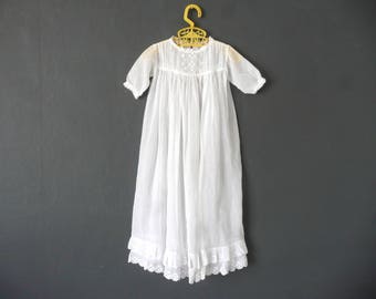 Antique Christening gown - white muslin Christening dress - antique baby dress - muslin and broderie anglaise baptism dress