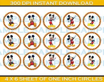 Bottle Cap Image Sheet - Mickey Mouse Themed Bottle Cap Images - 1 Inch Bottle Cap Image Sheet - Printable Instant Download