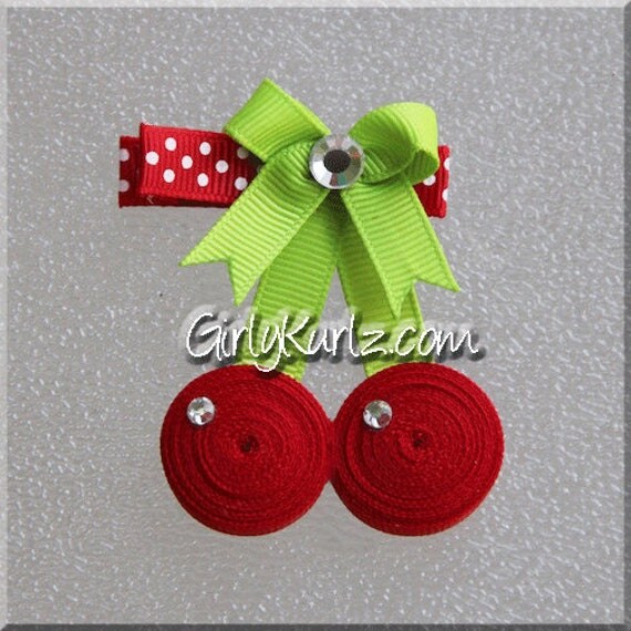 Items similar to Cherry Hair Clip, Cherry Ribbon Sculpture, Fruit Hair Clip, Summer Hair Clip ...