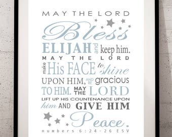 May the Lord Bless You and Keep You, Baby boy shower gift, Boy baptism gift, Numbers 6:24-26, Baby Nursery, Personalized Gift, Religious Art