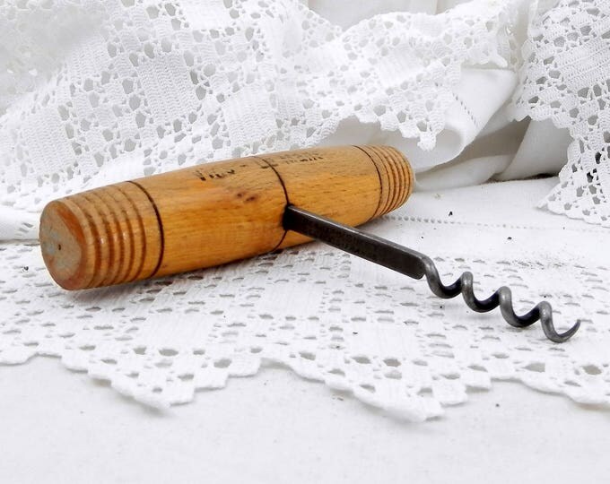 Large Vintage French Restaurant Wooden and Metal Cork Screw Publicity Gift From Vin Merchant in Le Mans France 1960s, Big Corkscrew
