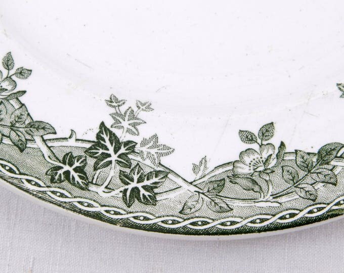 Antique French Ironware "Terre de Fer" St Amand et Hamage China Plate Dark Green Ivy and Wild Rose Pattern, Chateau, French Country Decor Antique French Ironware "Terre de Fer" St Amand et Hamage China Plate Dark Green Ivy and Wild Rose Pattern, Chateau, French Country Decor