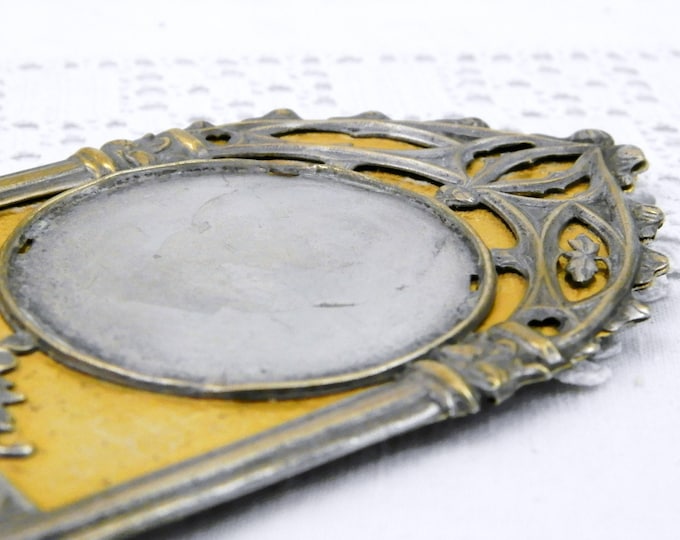 Antique French Gothic Style Silver and Gold Plated Picture Mount, Victorian Free Standing Picture Frame from France, Brocante Home Interior