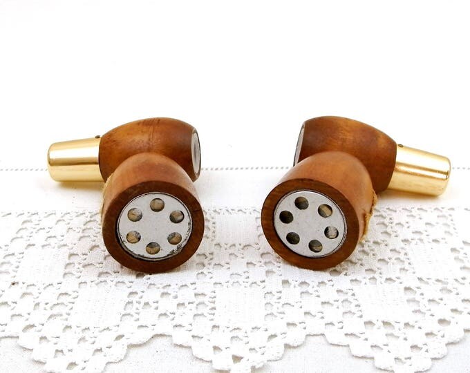 Pair of Vintage Squeaking Teak Mid Century Modern Novelty Salt and Pepper Shakers, Retro 60s Musical Wooden Tableware, Phonic Wood Cruet Set