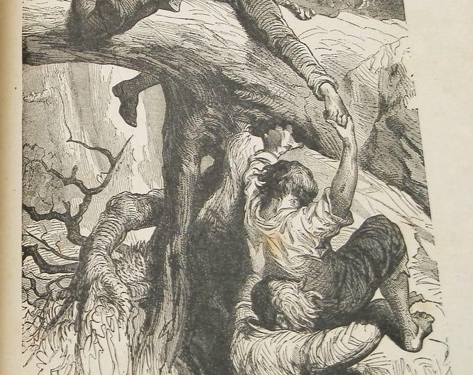 Antique French Historical Book Les Enfants Celebres Famous Children by E J Chaumette, Red Cover Gold and Blue Floral Pattern 6 Illustrations