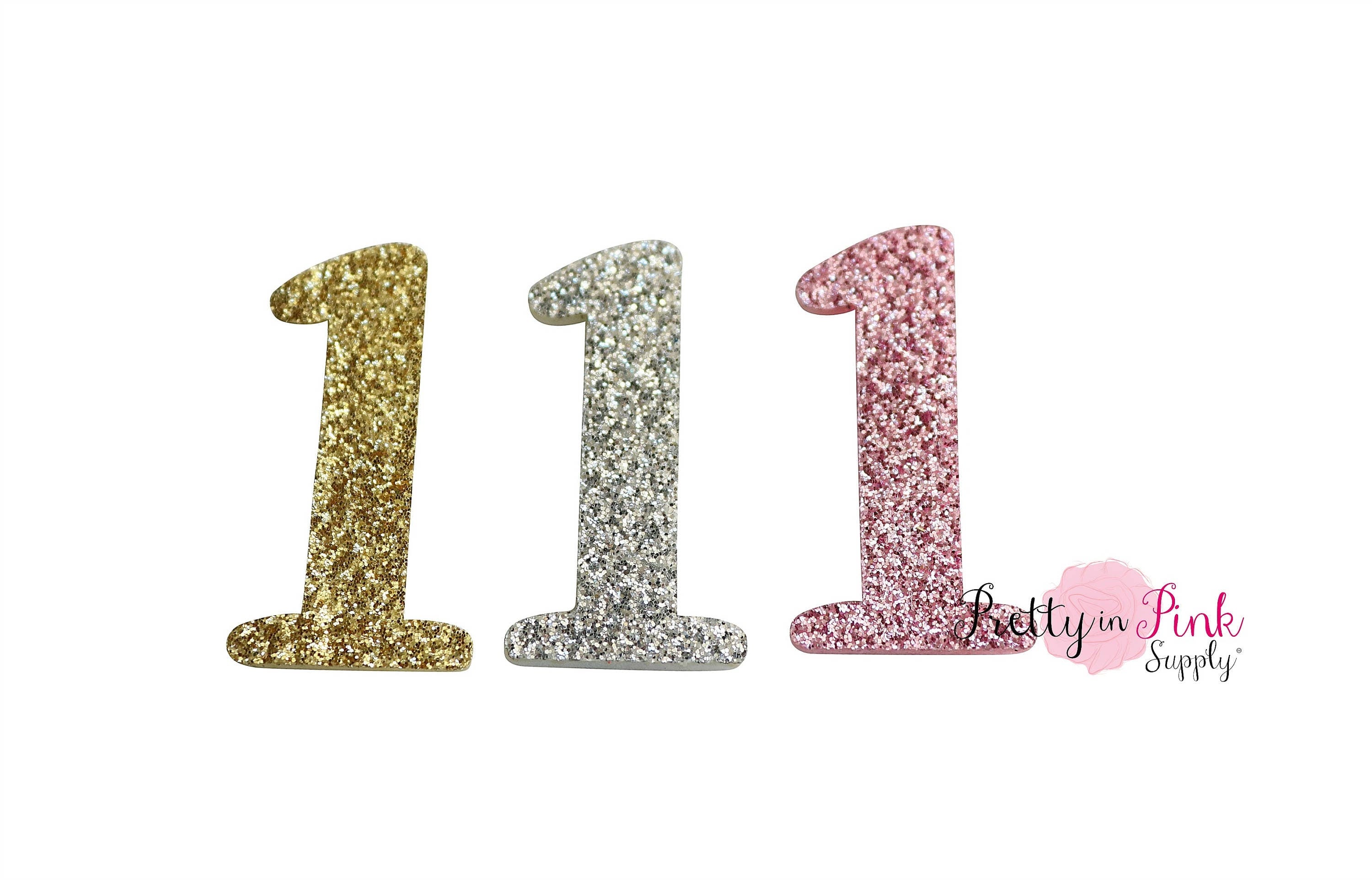 Fancy Number 1 Glitter Felt Applique- 1" Glitter Numbers- Party Supply