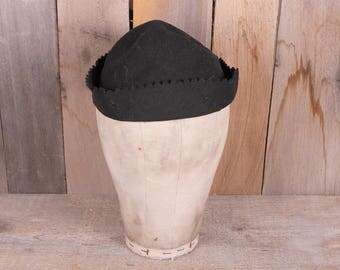 Vintage Black Felt Boys Charm Beanie Fraternity Cap