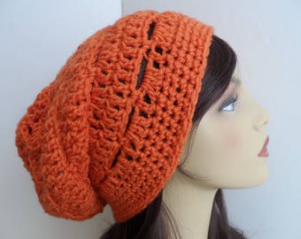 Orange slouchy beanie, crochet slouch hat, urban beanie, rasta hat, boho beanie