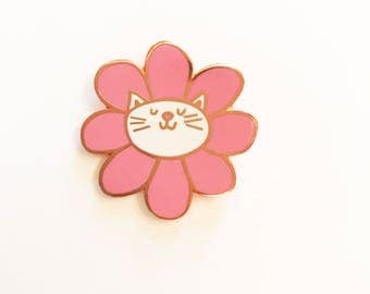 Enamel Pin Cat, Cat Enamel Pin, Cat Gift, Enamel Pin, Cat Pin, Flower Pin, Cat Lover Gift