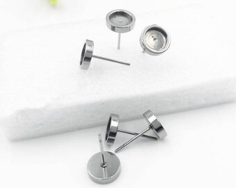 STAINLESS Steel Earring Stud Bezel Settings - Surgical Steel Blank Bezel -Hypoallergenic Earring Post - Earring Studs Back Included