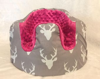 Grey and White Buck and Pink Minky Bumbo Cover