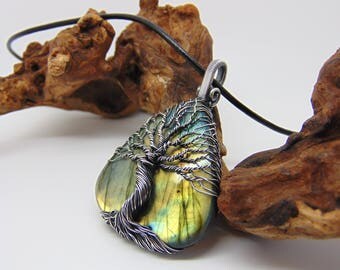Labradorite Tree Of Life Pendant - Statement Necklace - Wire Wrapped Jewellery - Yggdrasil Pendant - World Tree - Norse Mythology
