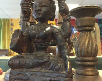 Antique Handcarved Old Indian Goddess Sculpture, Statue,Yoga Studio Decor