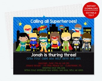 Superhero Invitation, Super Hero Invitation, Superhero Birthday Invitation, Superhero Party, Printable Invitation, Superhero Birthday | 273