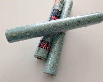 Vintage Contact Paper - Posy Blue Floral Rubbermaid Shelf Liner - 1986 Lattice and Tiny Pink Flowers