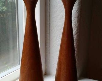 Danish Modern teak Candlestick Set of 2 / mid-century modern collectibles