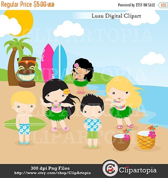 50%OFF SALE Luau Clipart / Hawaii Clipart / Hula Girl ClipArt / Aloha Clipart/ Tiki Clipart / Digital Clipart Personal and Commercial Use Il_570xn