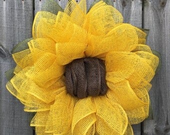 Fall Sunflower, Fall Wreath, Fall Decor, Burlap Wreath, Summer Wreath, Front Door Wreath, Sunflower Wreath, Sunflower Decor, Handmade