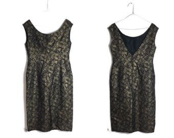 Black gold brocade dress // 60s cocktail dress // black and gold 60s dress // vintage christmas frock // vintage party dress // size 10