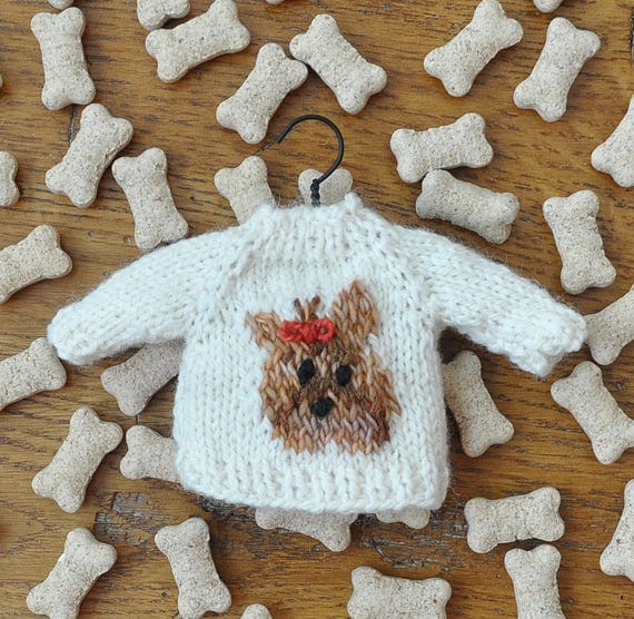 Yorkshire Terrier HandKnit Sweater Ornament Yorkie Ornament