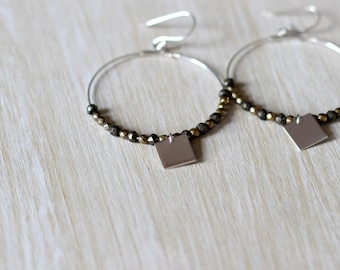 Hematite 925 sterling silver hoop earrings