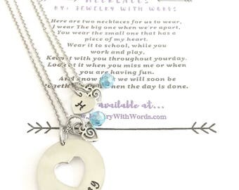 Mother Daughter Necklaces - First Day of School - Separation Necklace - Divorced Parents Necklace - Back To School Necklace