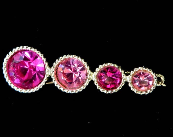 Pink Rhinestone Brooch, Vintage Sarah Coventry Saucy Bar Brooch, 1960s Jewelry