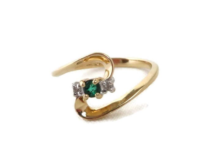 Emerald Ring, 14K Gold Ring, Vintage Emerald & Diamond Ring, Promise Ring, Gift for Her, Size 6.5