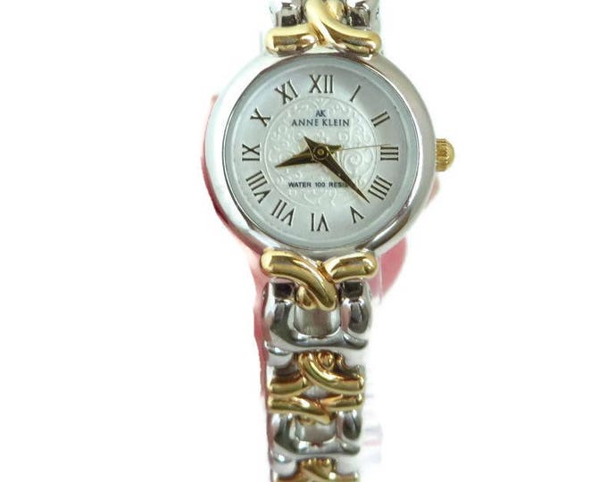 Anne Klein Watch, Vintage Two Tone Wrist Watch, Gold Tone Silver Tone Roman Numerals Watch, 6 Inch Bracelet