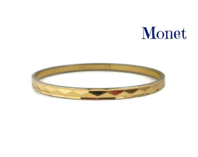 Vintage Monet Bangle | Gold Tone Triangle Pattern Skinny Bangle Bracelet