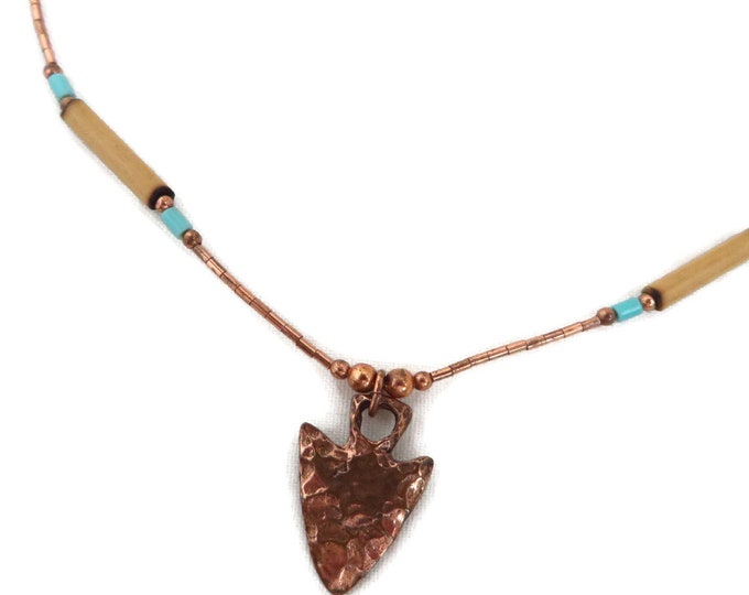 Vintage Copper Arrowhead Pendant Necklace, 1970s Hippie Jewelry