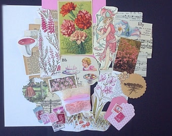 Unique Pinks and Corals Ephemera and Vintage Ribbon Pack