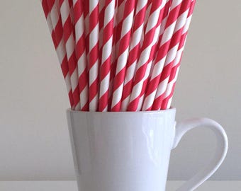 Red & White Striped Paper Straws (1 dozen)