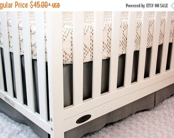 ON SALE CRIB Skirt - Solid Grey - Straight Box-Pleat, Gathered, 3-Tier Ruffle Crib Skirt - Ash - Ready to Ship in 3-5 Days