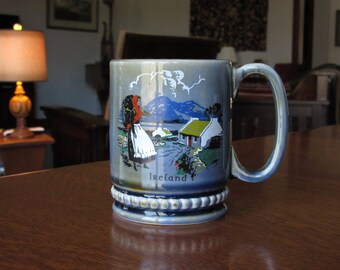 Vintage Wade Mug, Coffee Cup, Scene of Ireland, Woman with Basket, Shamrock, Celtic Pottery, Irish Porcelain, Collectible Series, Nostalgia