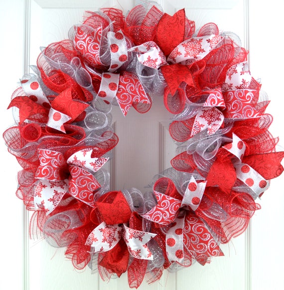 Red Silver Christmas Wreath Christmas Door Wreath Silver