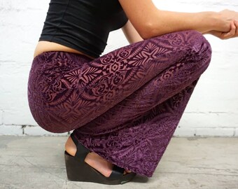 purple velvet flare pants