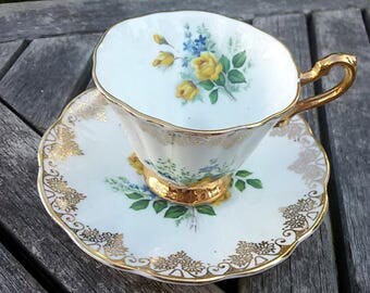 Rosina Bone China Yellow Rose teacup and saucer