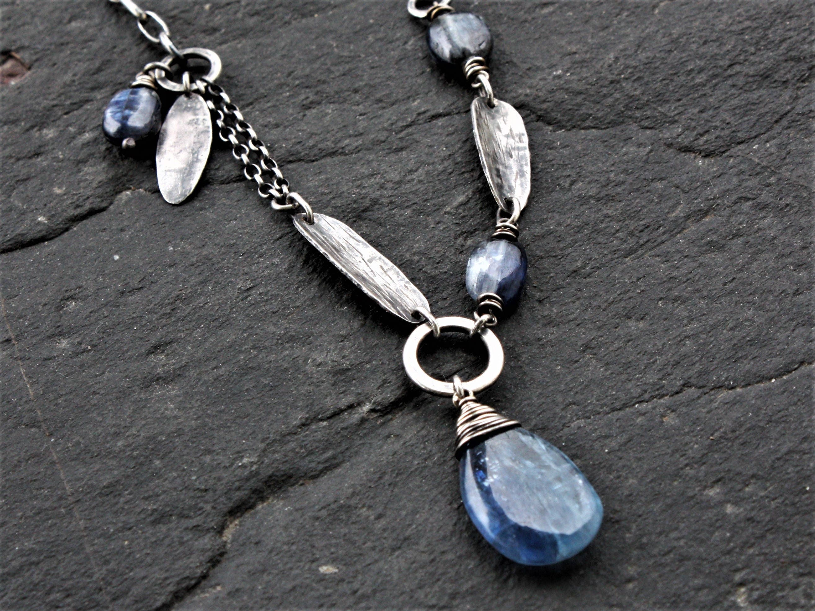 Kyanite pendant necklace oxidized sterling silver kyanite