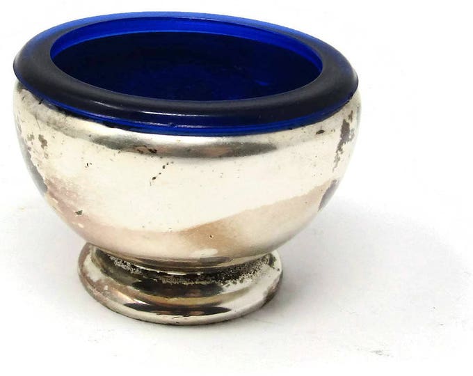 Antique WB MFG Co Pedestal Open Salt Cellar Silver Plated Bowl - Weidlich Bros. Cobalt Blue Glass Insert Table Ware Kitchenware Cooking Gift