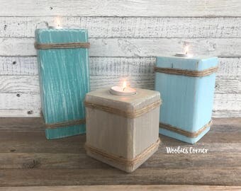 Beach candle holders, Tea light candle holder, Candle holder set, Candle pillars, Beach wedding decor, Wedding candle holder, Candle holder