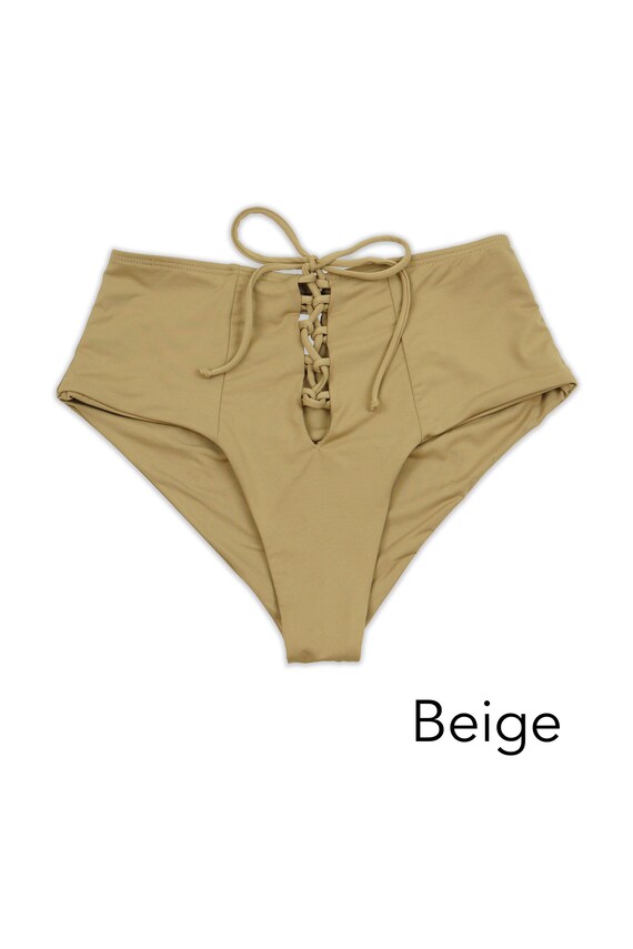 Seamless High Waist Lace Up Bikini Bottom Swimwear Bottom