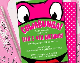 Girl TMNT Birthday Invitation, Ninja Turtle Invitation, Girl Ninja Turtle Invitation, Birthday Invitation, Invitation, Printable 5x7
