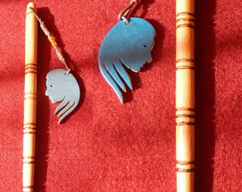 Astrological hair stick made of beech wood