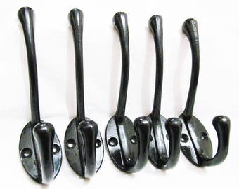 10 x Vintage Style Cast Iron Coat Hook Key Hook Hanger - Classic Black