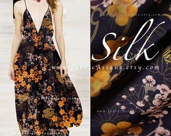 dark purple satin cherry blossom Japanese fabric by yard