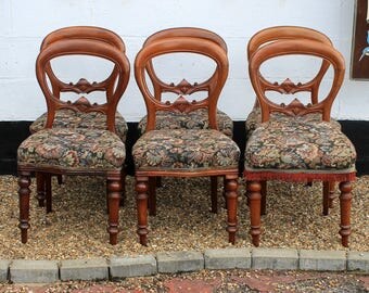 Set of Six Reproduction Antique Balloon Back Dining Chairs