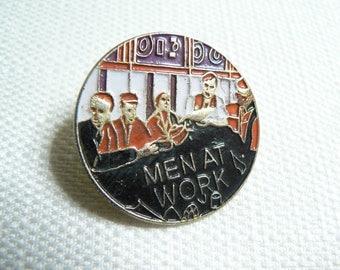 Vintage Early 80s Men At Work Enamel Pin / Button / Badge