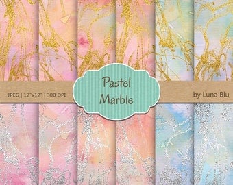 Marble Digital Paper, Pastel Marble, gold foil marble digital paper, gold and silver, marble scrapbook paper, marble backgrounds, ink marble